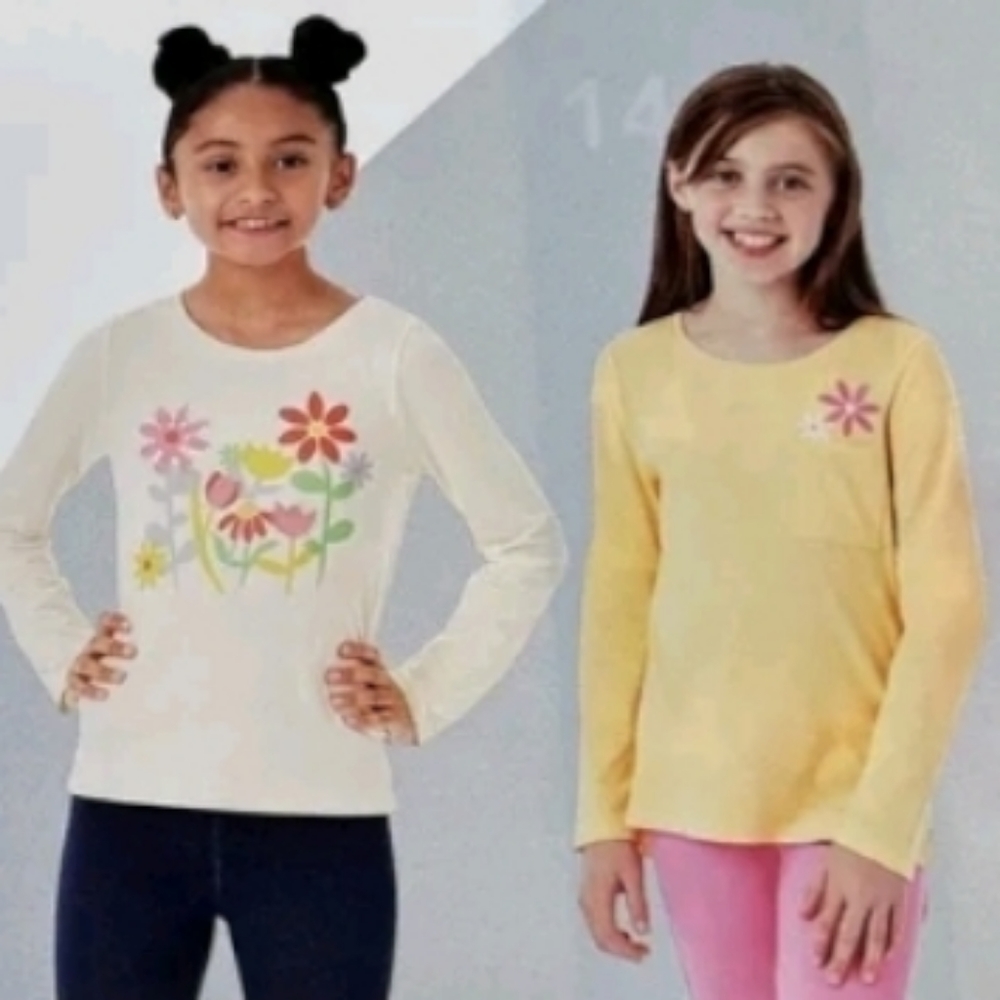Member's Mark Girl's Long Sleeve Tagless 2-Pack My Favorite Flower Tees, 14/16